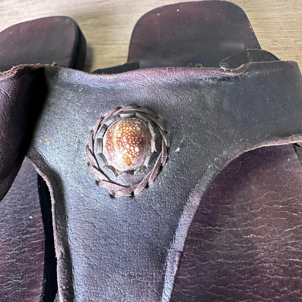 Mens Dark Brown Leather Thong Sandals Handcrafted Boho Slip On Size 45 EU